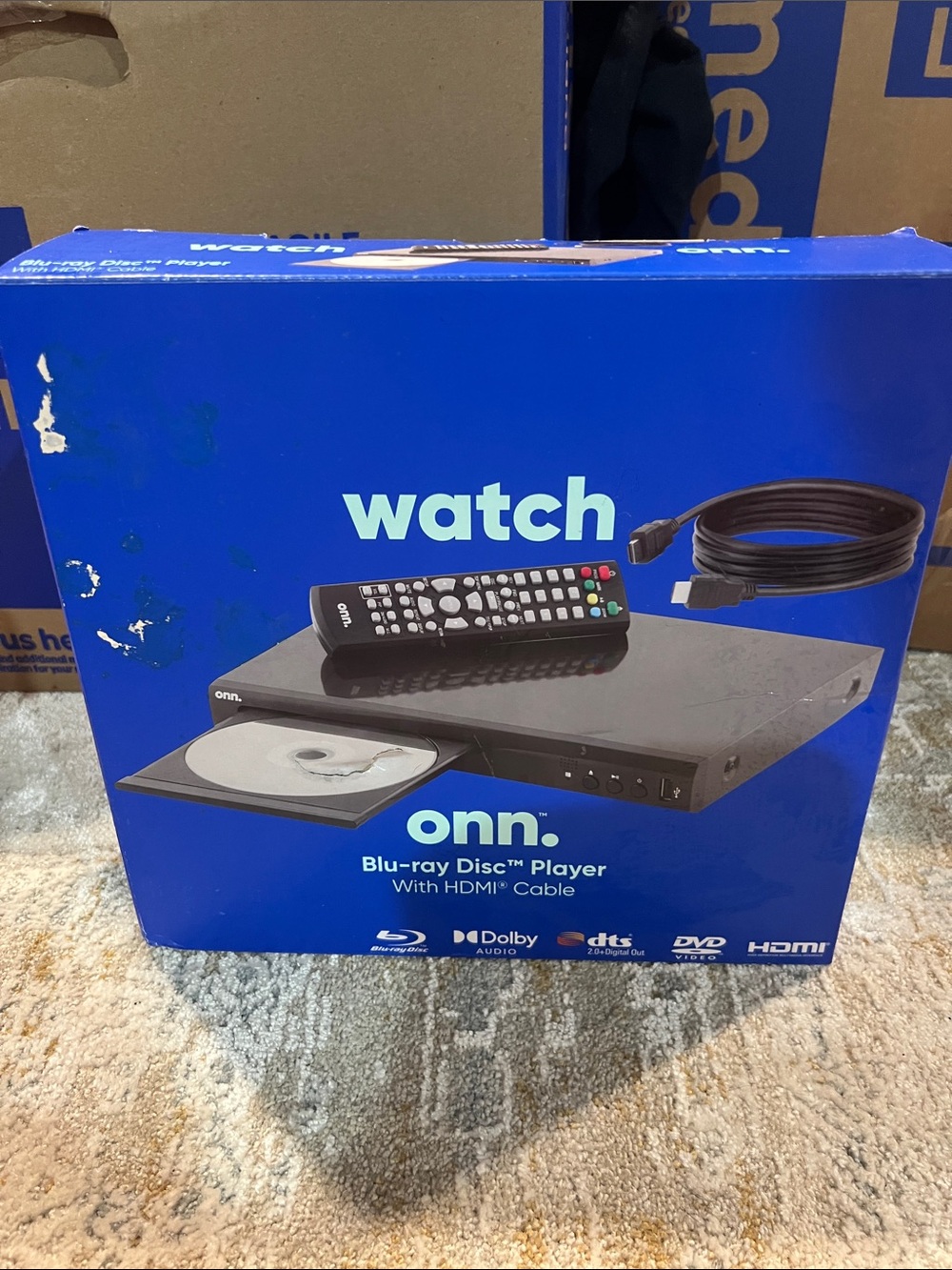 New! onn Black 1080p Blu-ray Player with HDMI Cable remote batteries z26